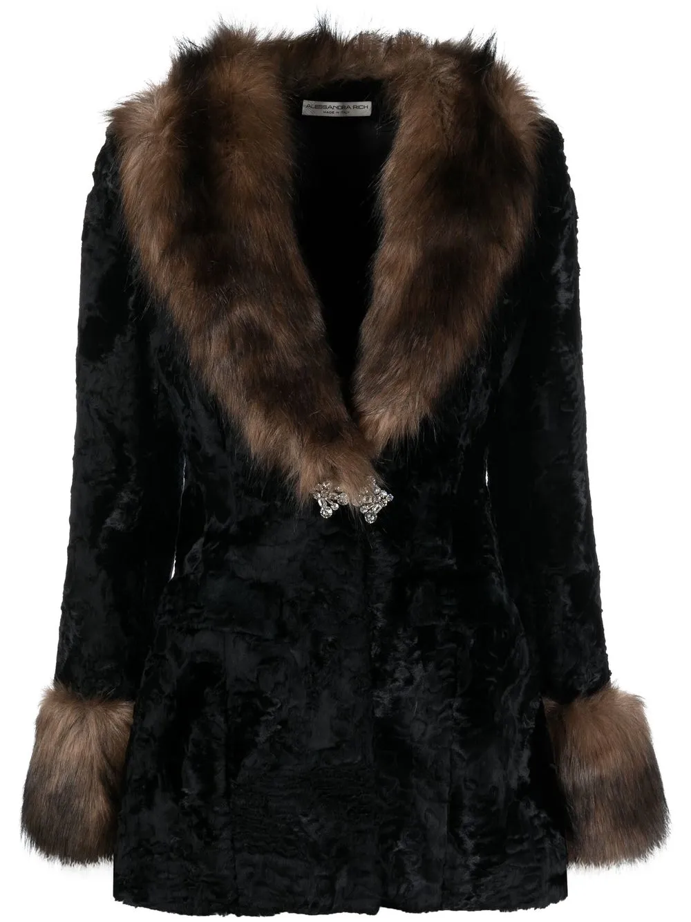 

Alessandra Rich faux-fur belted coat - Black
