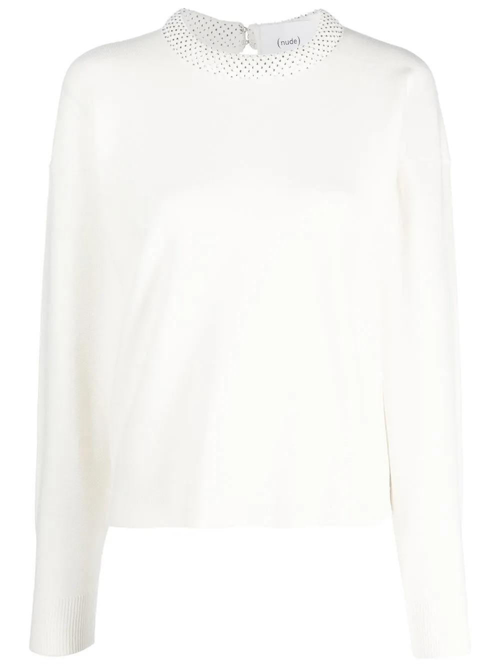 

Nude crystal-embellished keyhole jumper - White