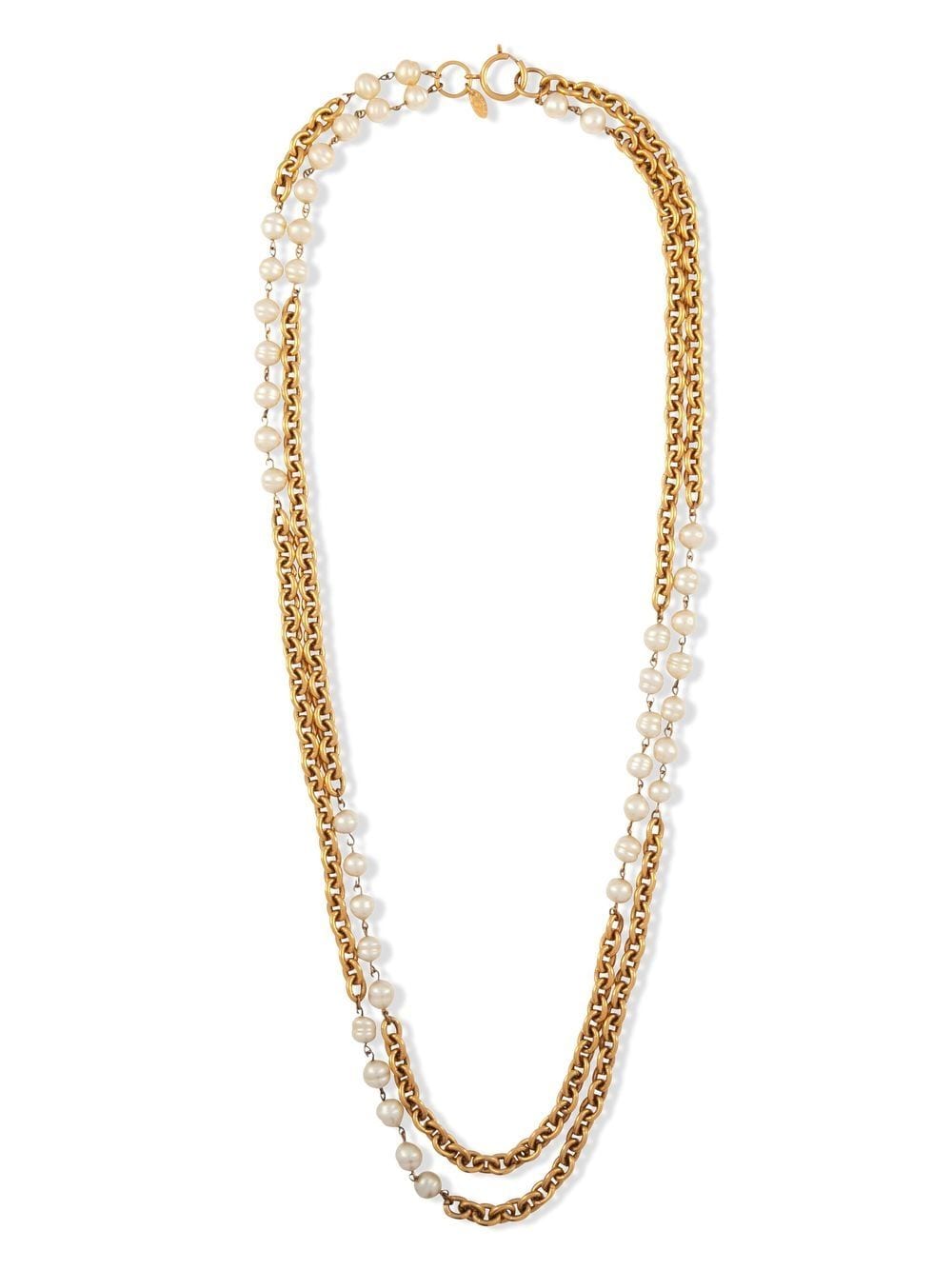 Pre-owned Chanel 1980s Faux Pearl Chain Necklace In Gold