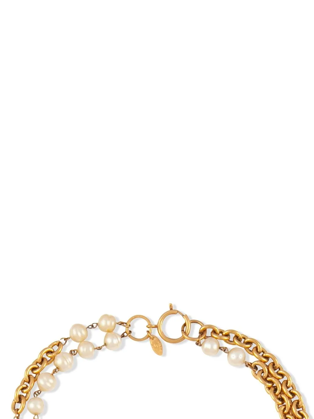 Pre-owned Chanel 1980s Faux Pearl Chain Necklace In Gold