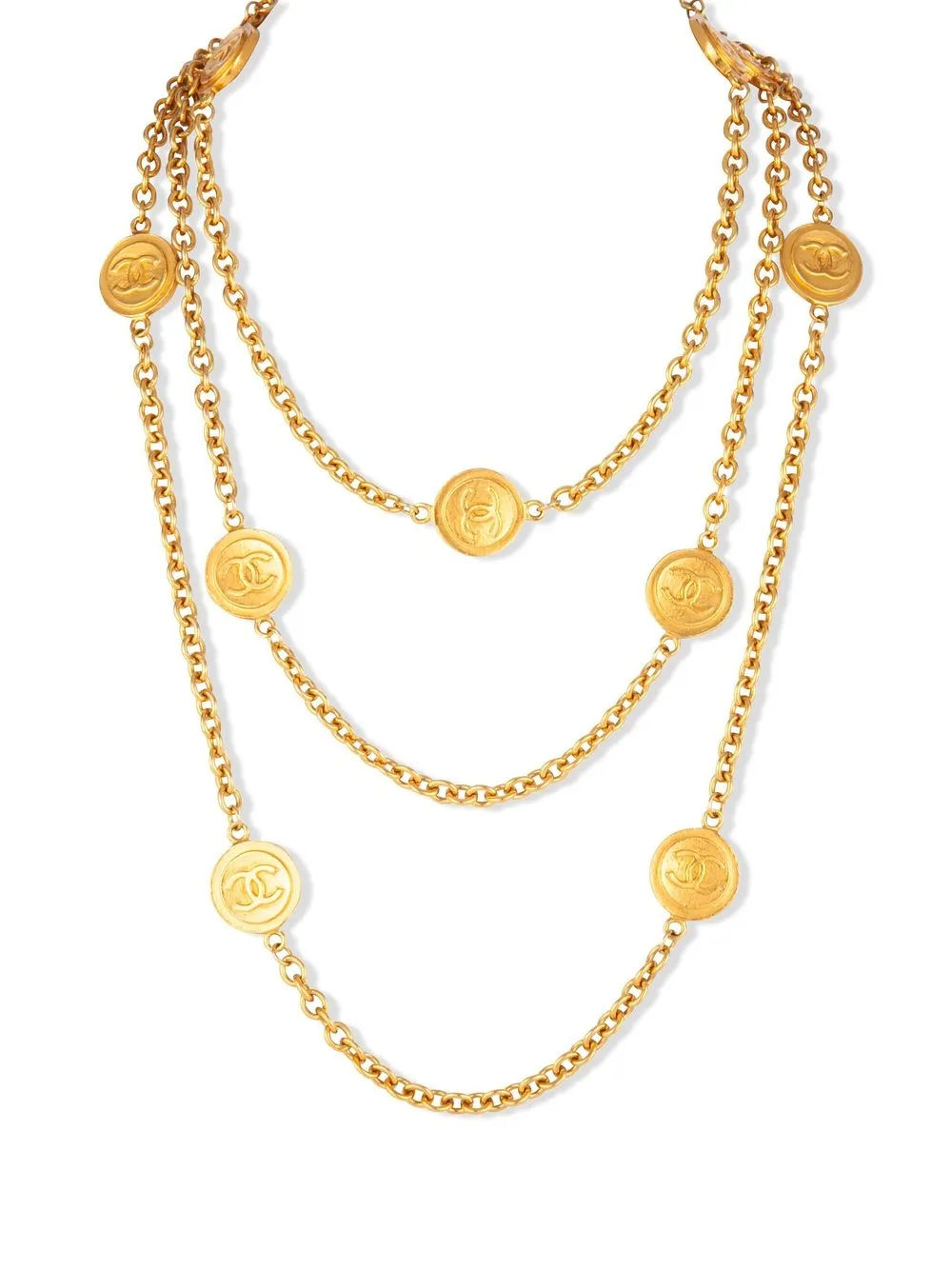 Pre-owned Chanel 1980s Medallion Chain Necklace In Gold