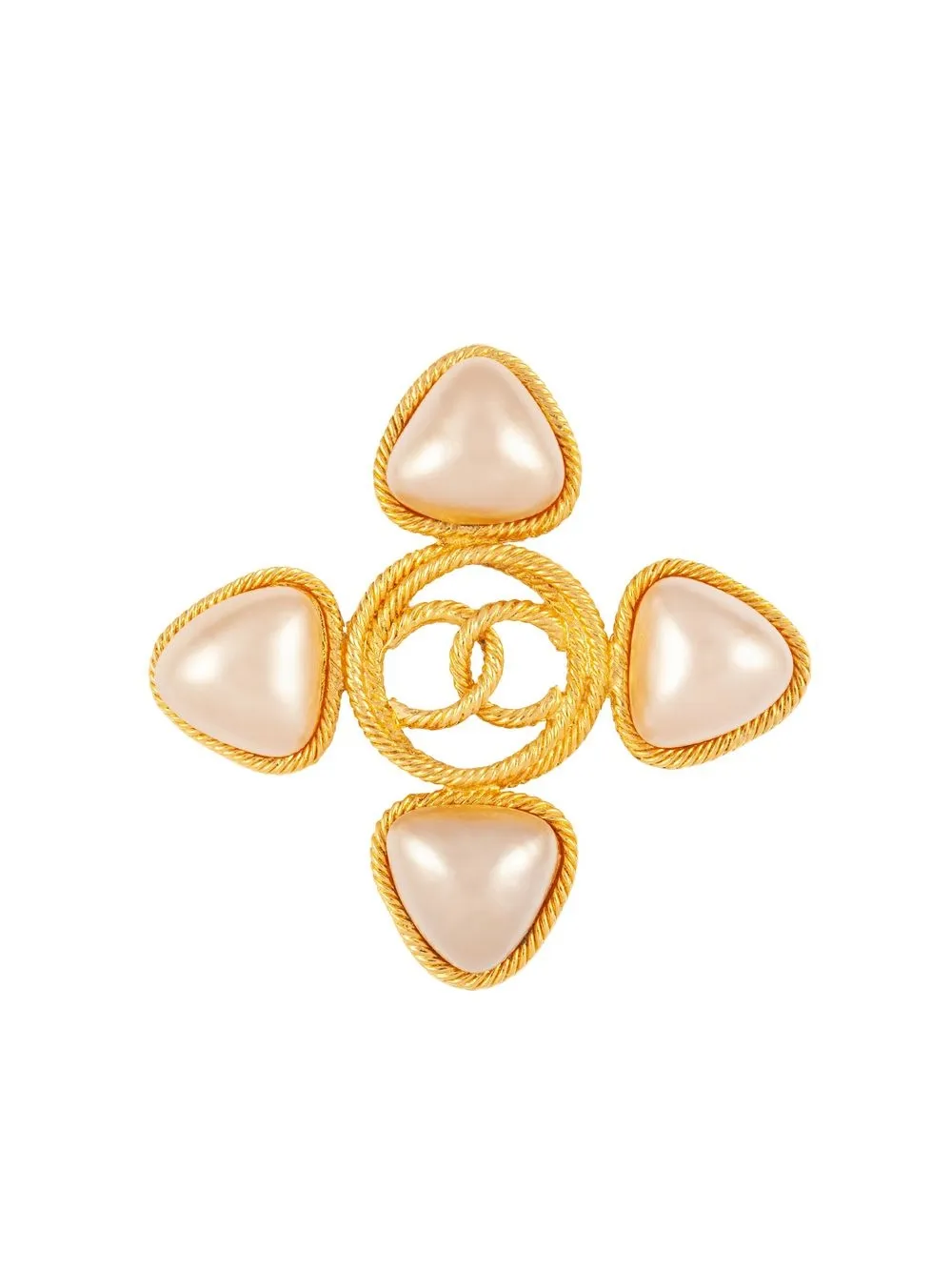 

Chanel Pre-Owned 1989 faux pearl CC brooch - Gold