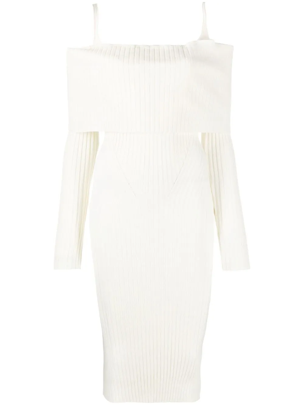 

ANDREĀDAMO vestido midi tejido de canalé - Blanco
