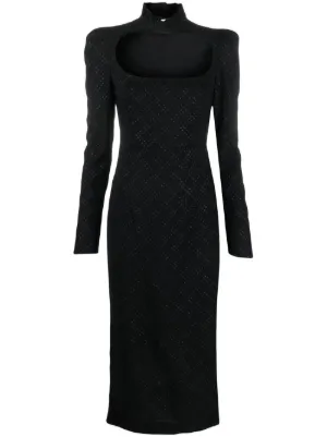 self-portrait - Black Off Shoulder Knit Midi Dress - L
