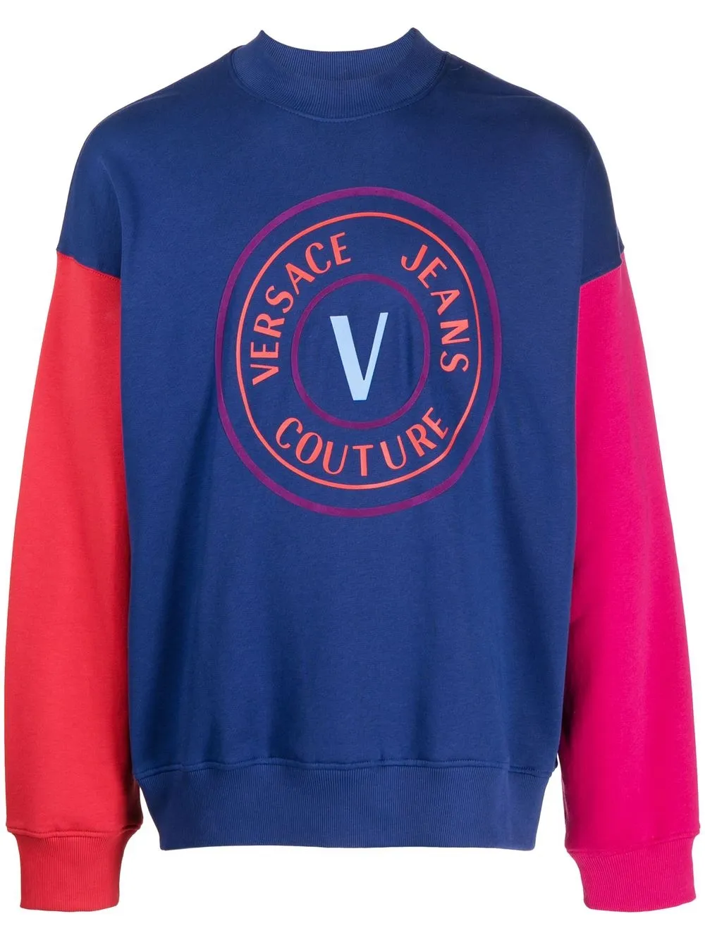 Versace Jeans Couture Logo-print Colour-block Sweatshirt In Blue