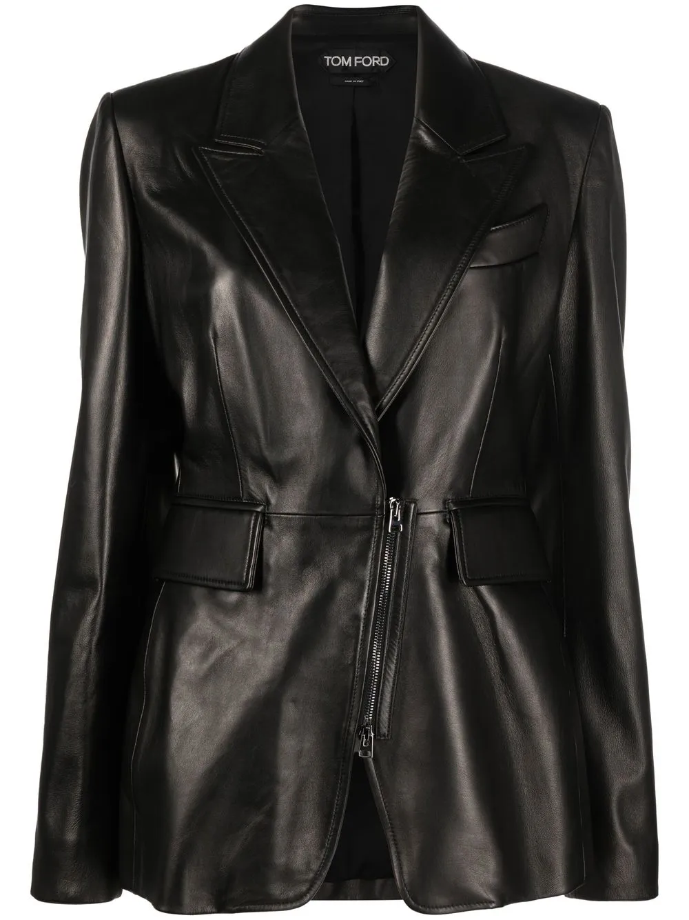 Tom Ford Leather Single-breasted Blazer In 黑色