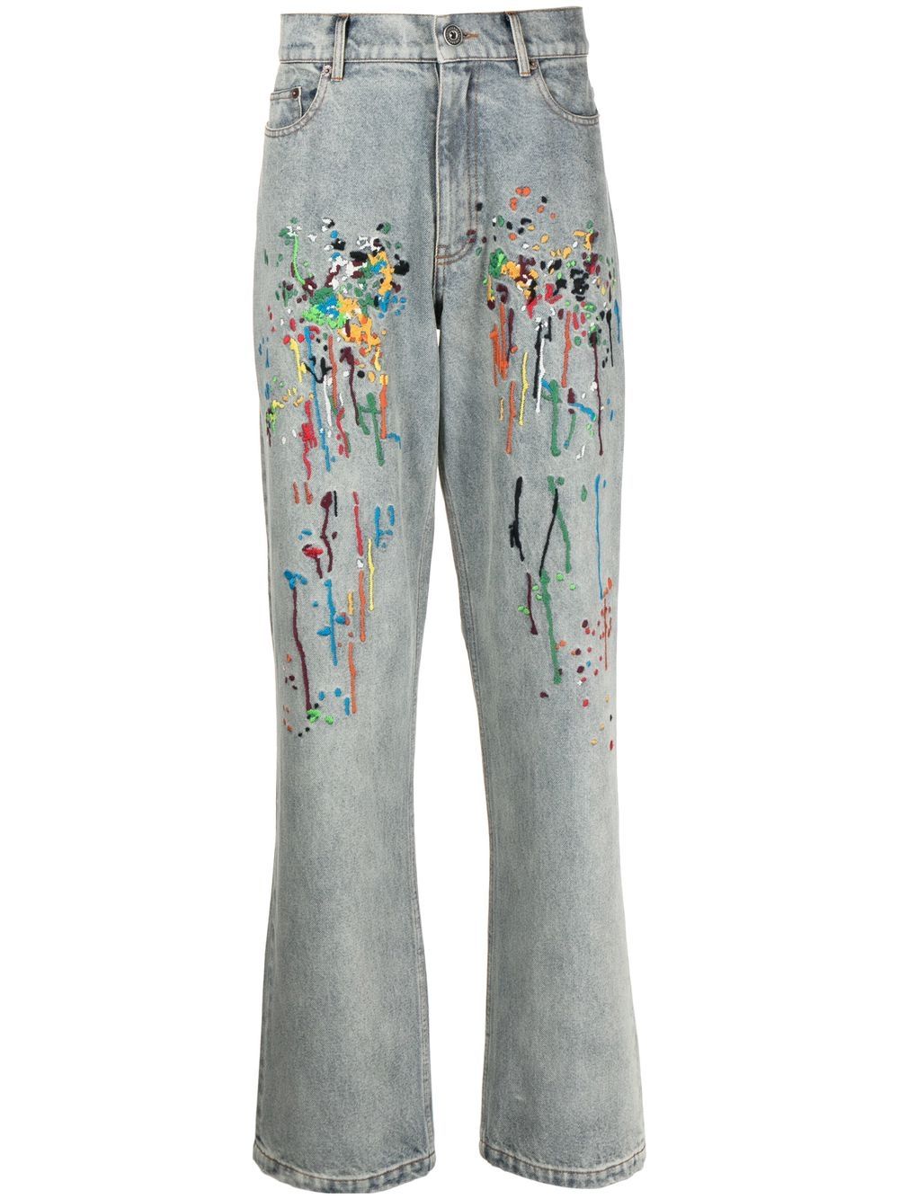 Mostly Heard Rarely Seen Embroidered Straight-leg Jeans In Blue