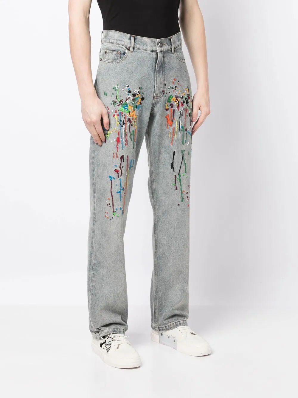 Shop Mostly Heard Rarely Seen Embroidered Straight-leg Jeans In Blue