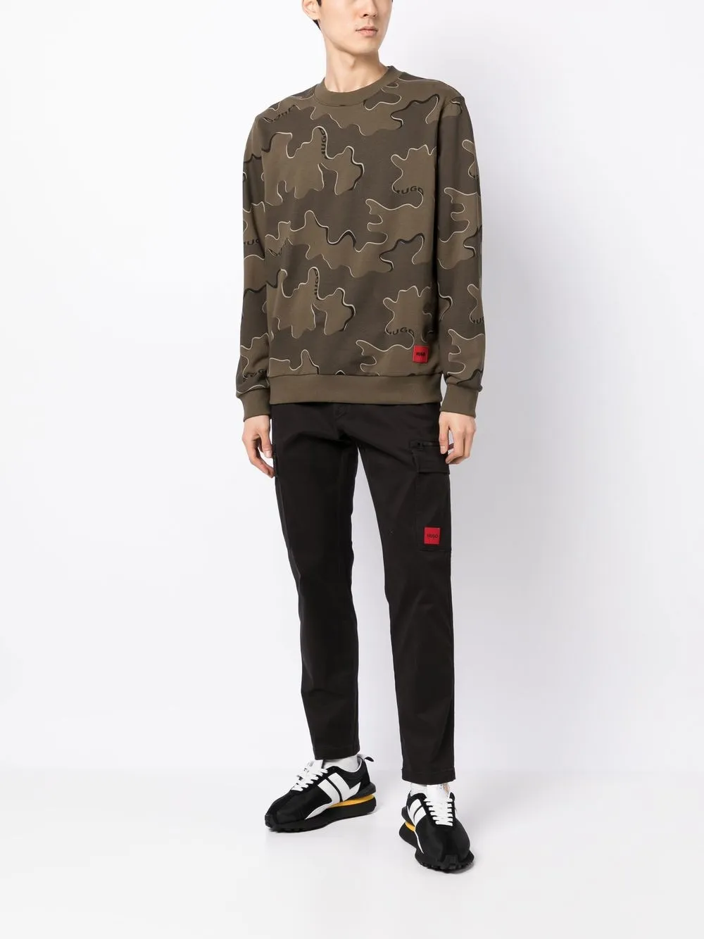HUGO Sweater met grafische print - Bruin