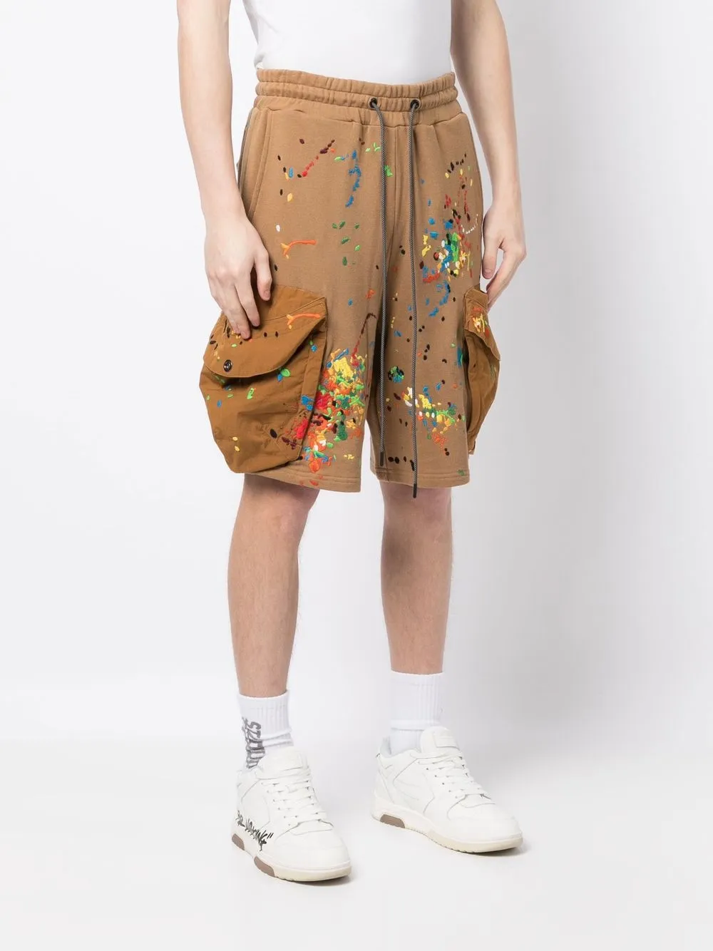 Shop Mostly Heard Rarely Seen Paint-embroidered Cargo Shorts In Brown