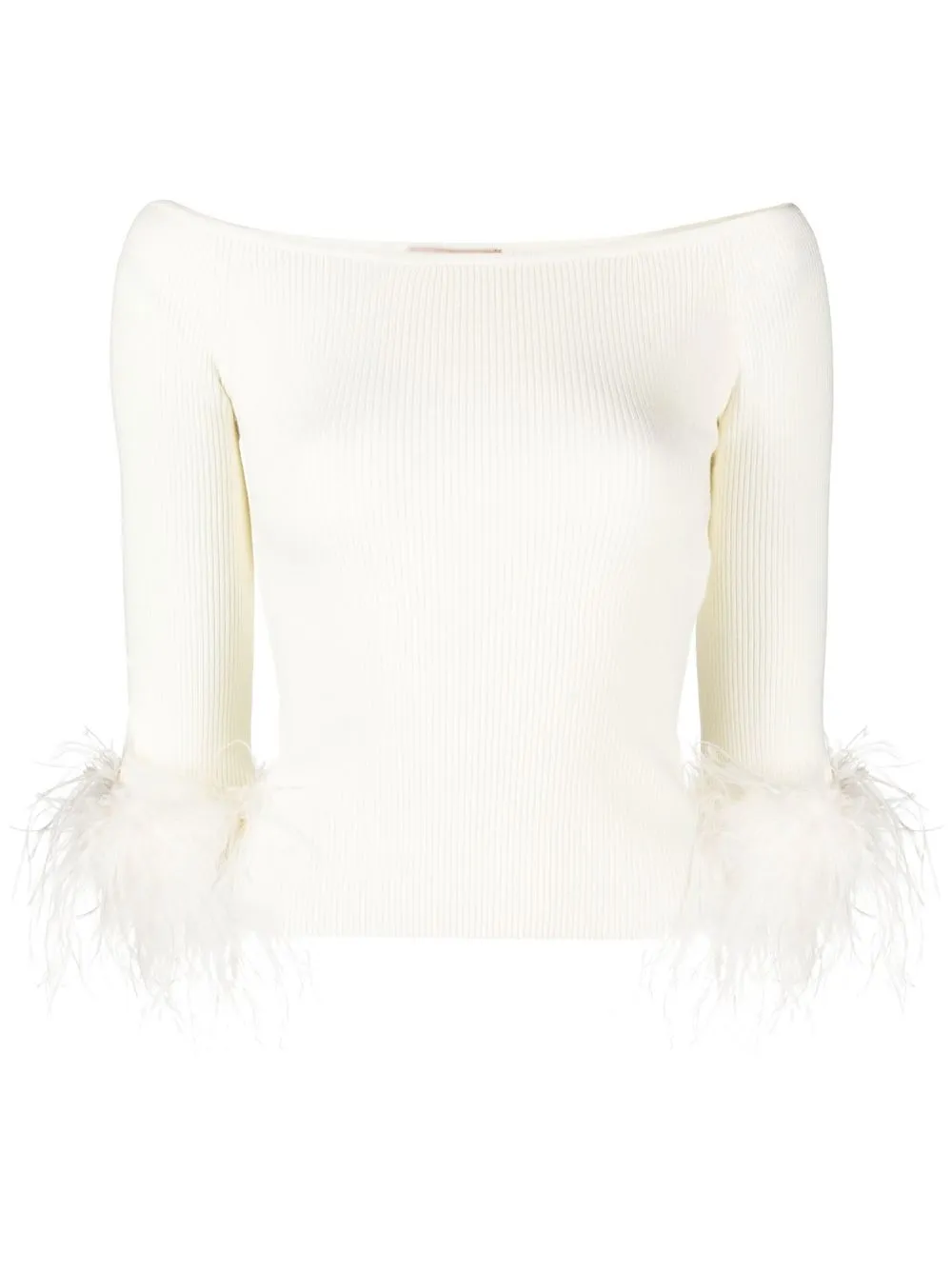 

TWINSET feather-trim knitted top - Blanco