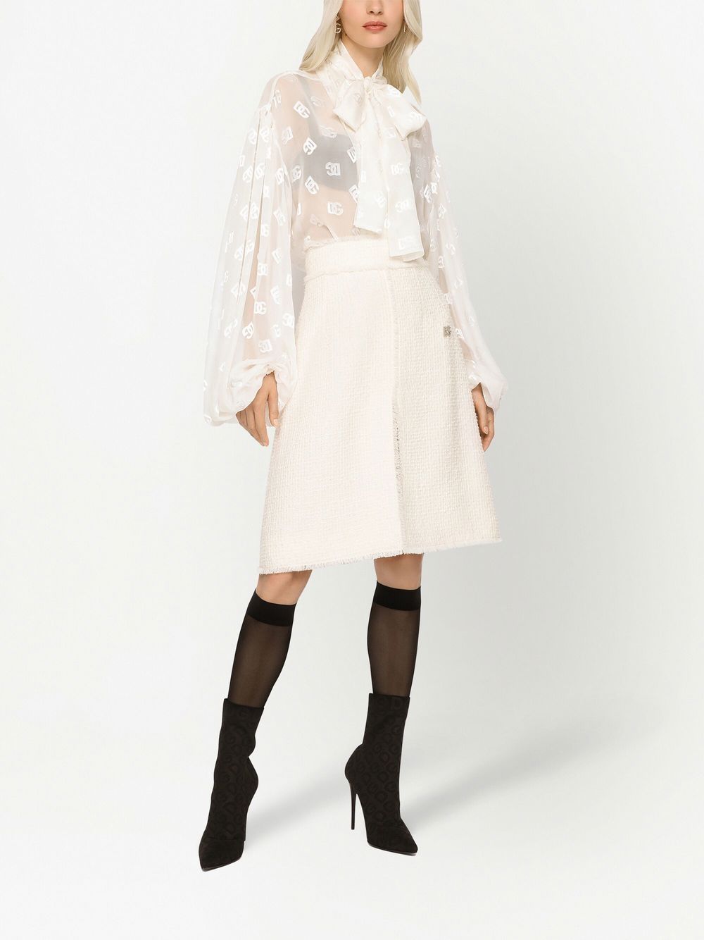 Shop Dolce & Gabbana Front-slit Tweed Midi Skirt In White