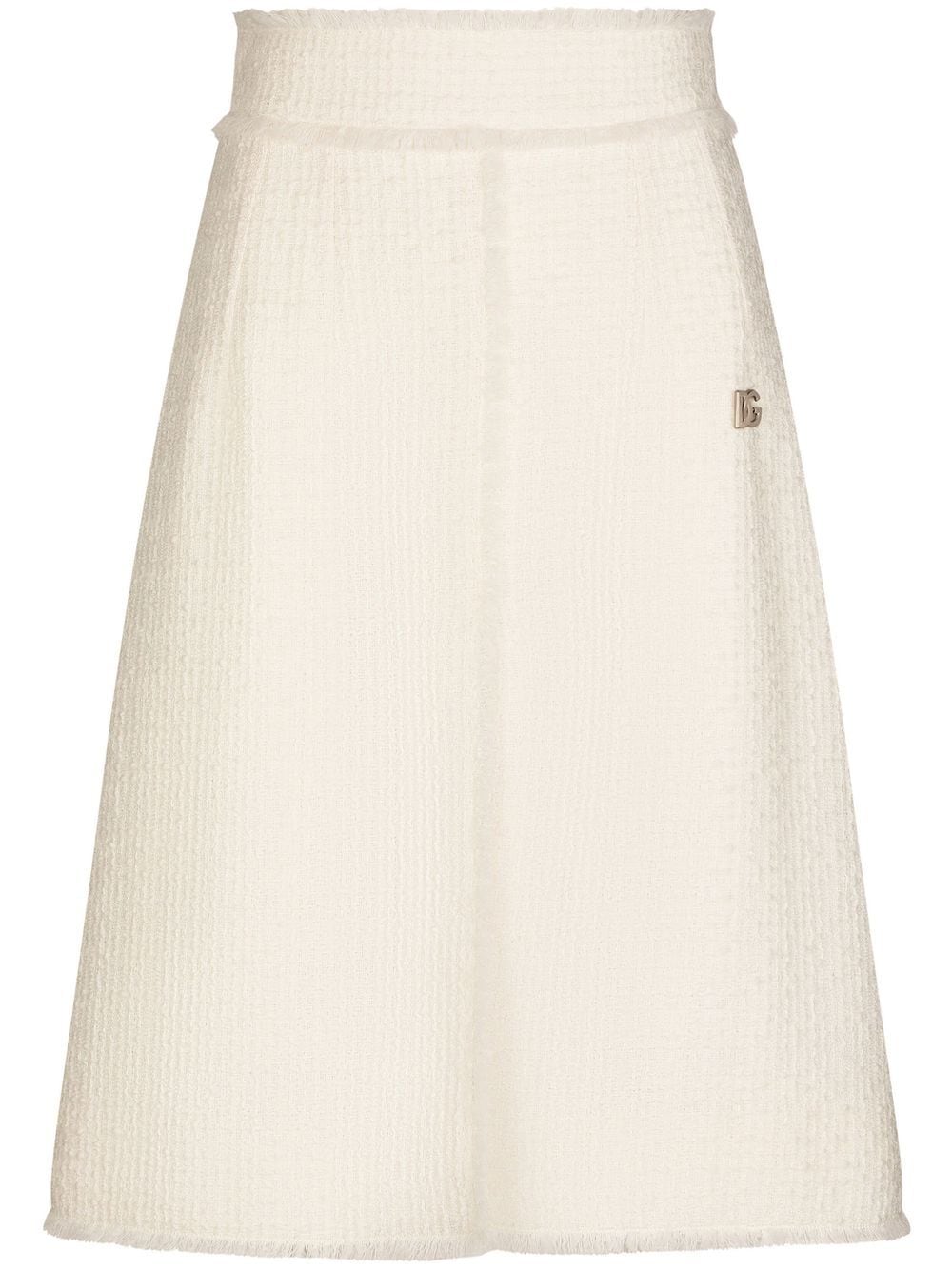 Shop Dolce & Gabbana Front-slit Tweed Midi Skirt In White