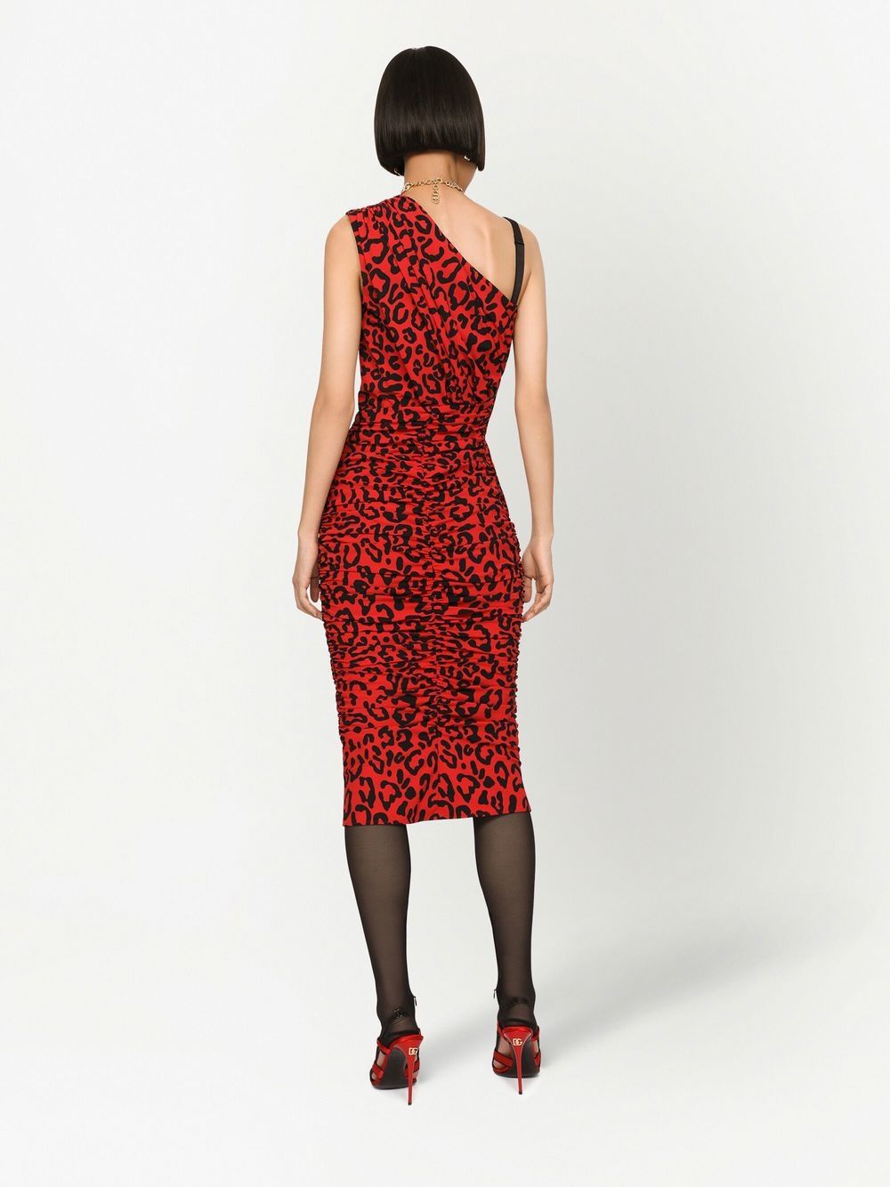 Shop Dolce & Gabbana Leopard-print One-shoulder Dress In Red