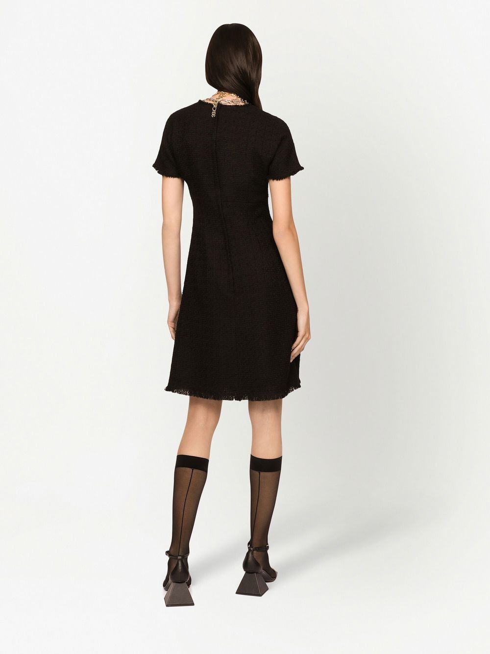Shop Dolce & Gabbana Dg-logo Tweed Midi Dress In Black