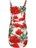 Dolce & Gabbana poppy-print ruched dress - White