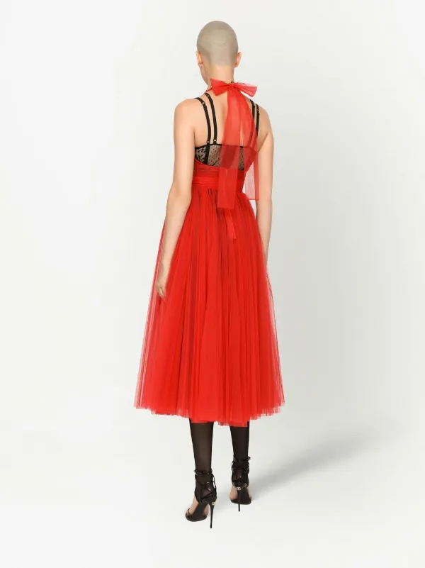 DOLCE&GABBANA★素敵!Fringed tulle midi dress Dolce & Gabbana Tulle Halterneck Midi Dress | Red | FARFETCH
