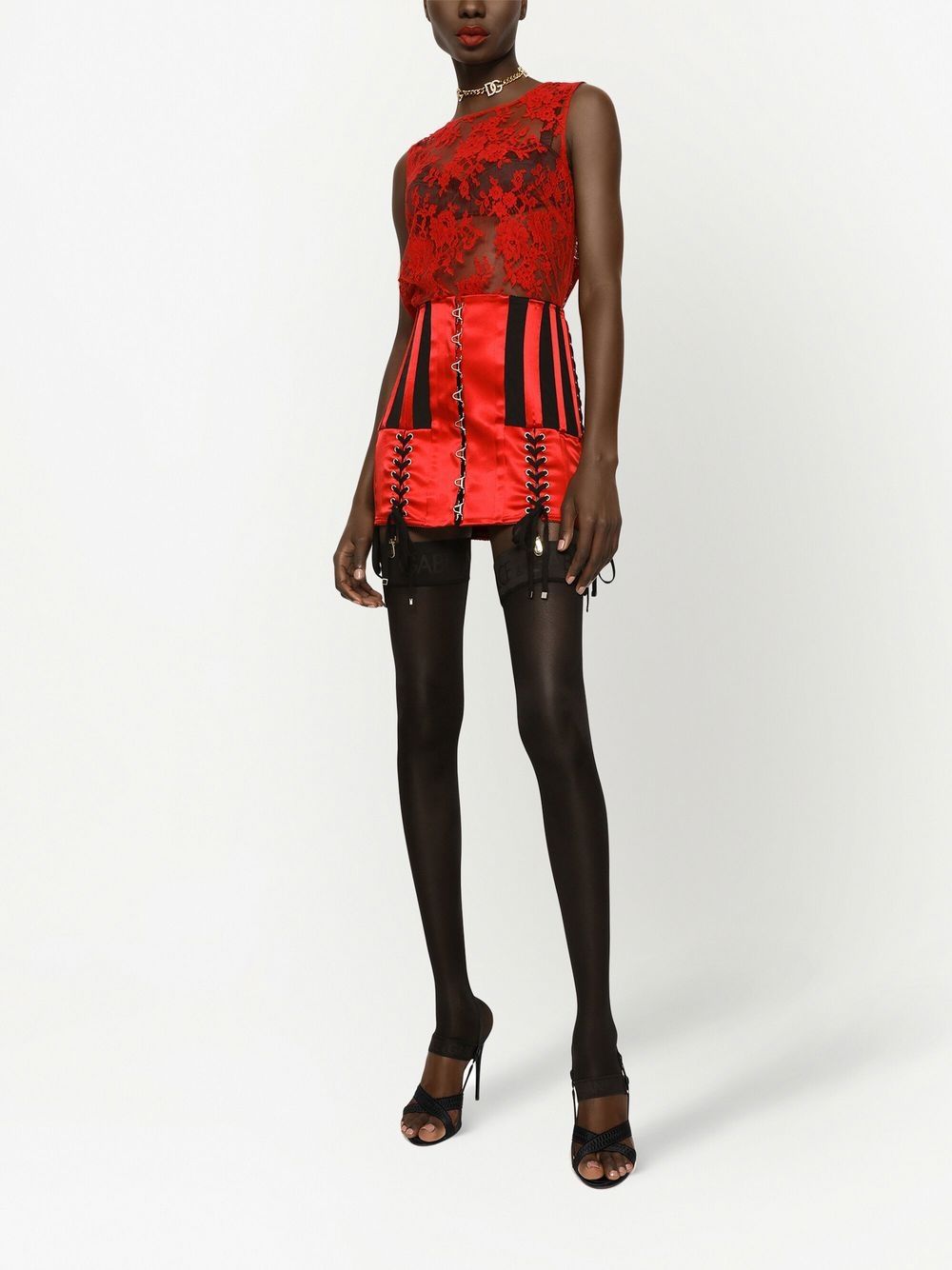 Shop Dolce & Gabbana Chantilly-lace Sleeveless Top In Red