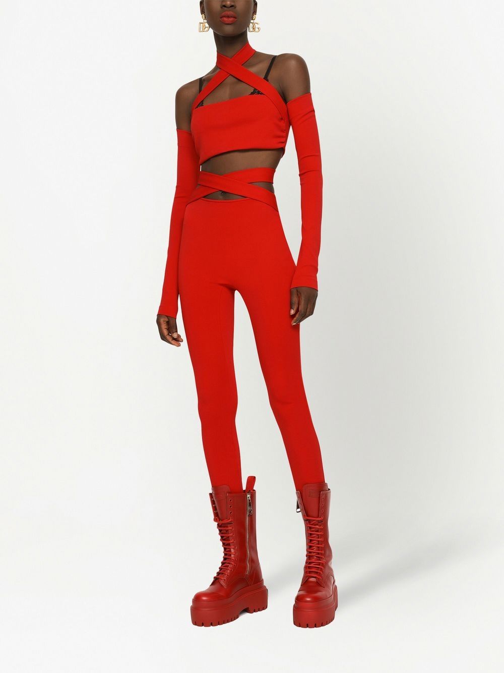 Shop Dolce & Gabbana Halterneck Cut-out Top In Red