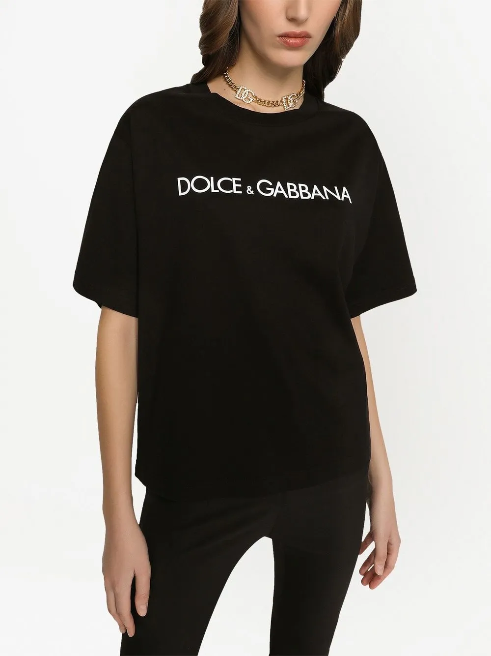 DOLCE&GABBANA - DOLCE&GABBANA＊レディース　Tシャツ Dolce & Gabbana Camiseta Com Estampa De Logo | Preto | FARFETCH BR