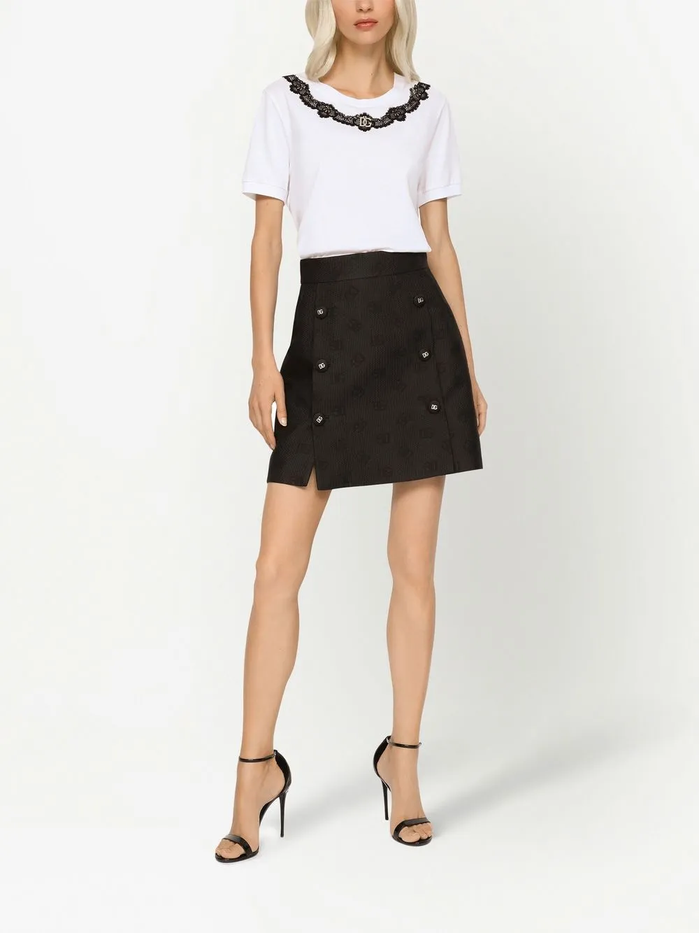  Dolce & Gabbana T Shirt Mit Spitzendetail   Weiß 