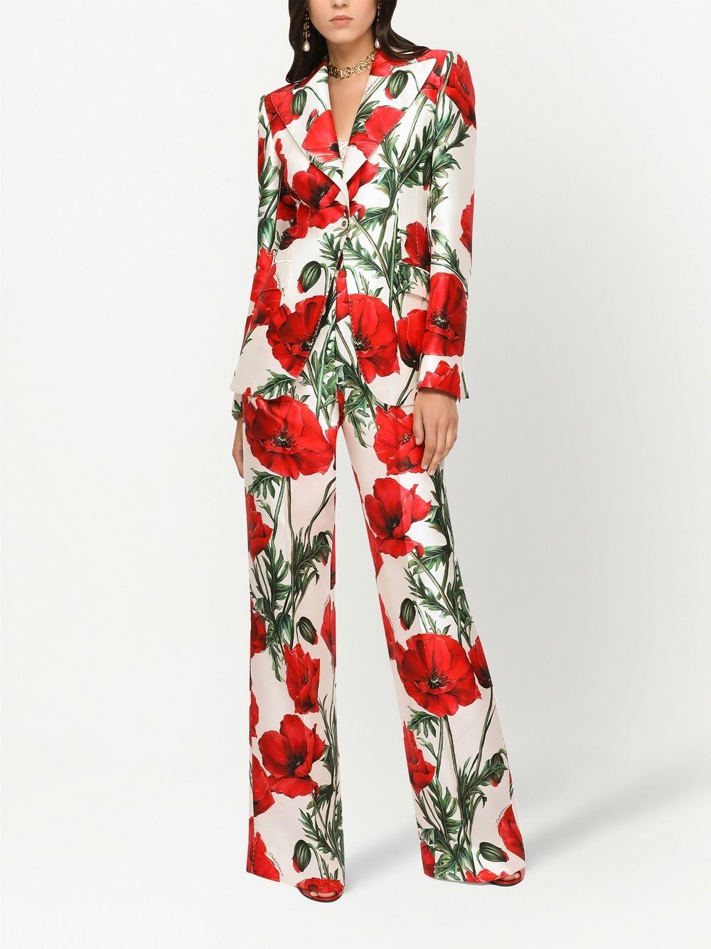 Shop Dolce & Gabbana Poppy-print Wide Trousers In White