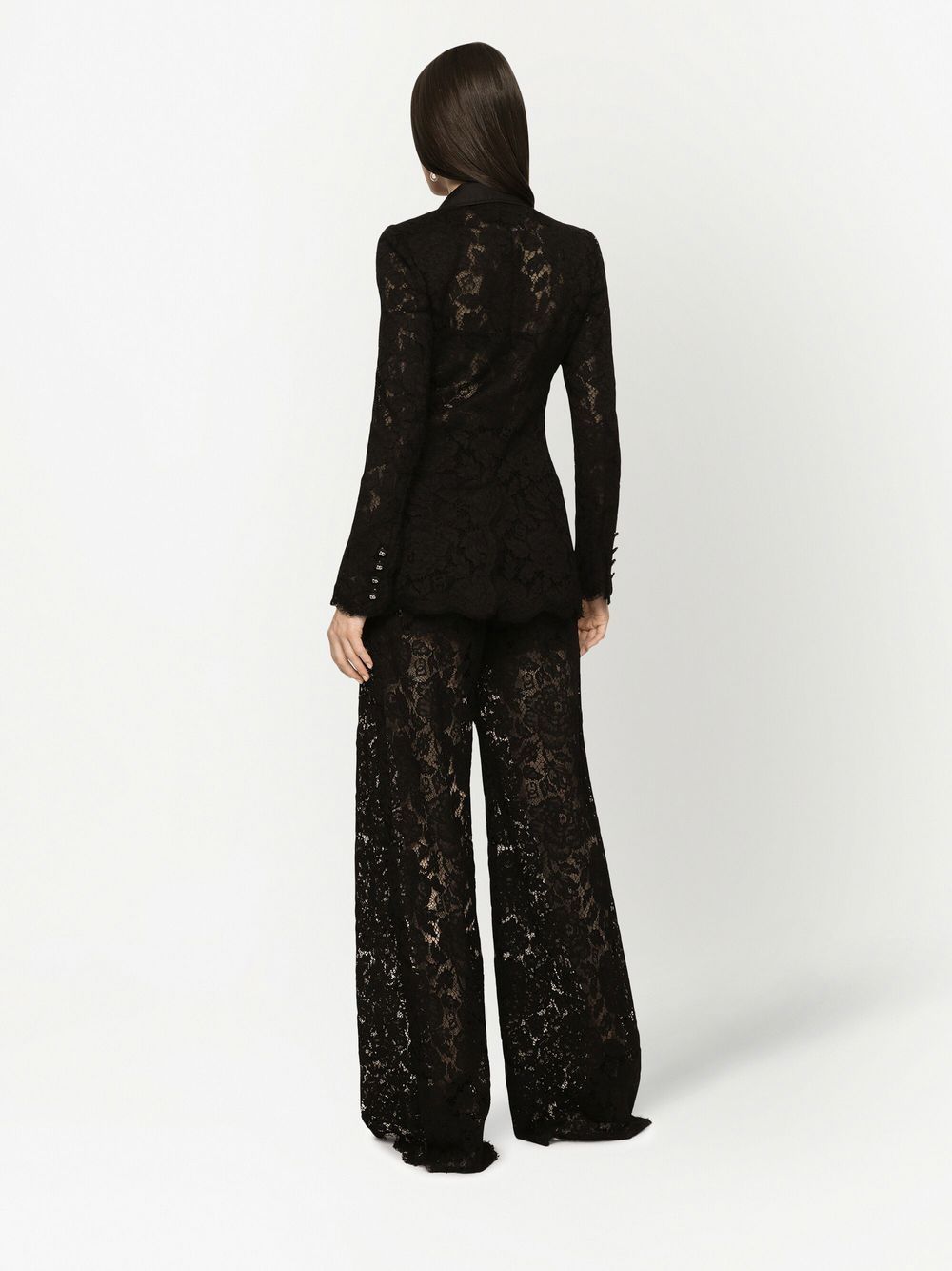 Shop Dolce & Gabbana Floral Lace Tailored Trousers In Black