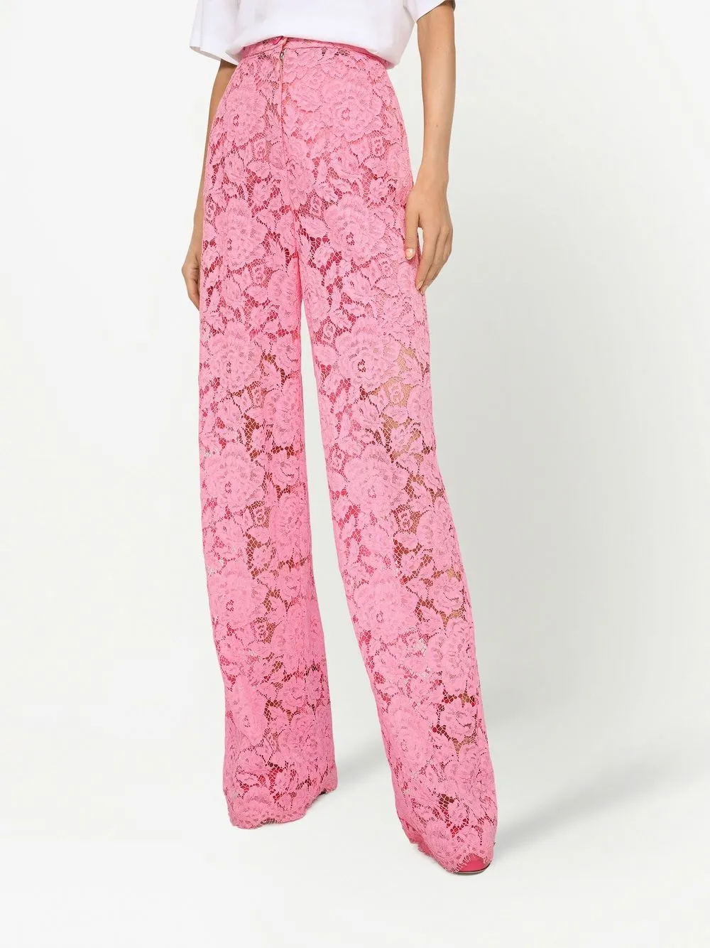 Shop Dolce & Gabbana Floral-lace Flared Trousers In Pink