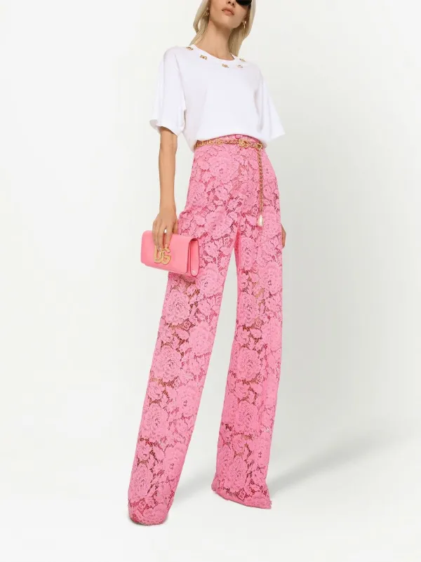 Dolce & Gabbana フローラルレース フレアパンツ | ピンク