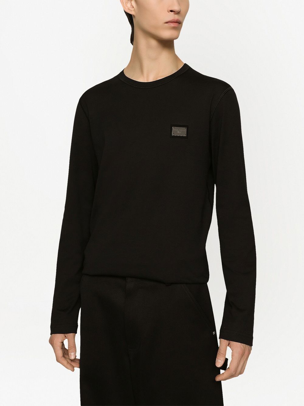 Shop Dolce & Gabbana Logo-tag Long-sleeve T-shirt In Black