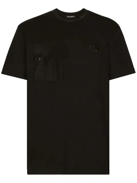 flap-pocket embroidered cotton T-shirt