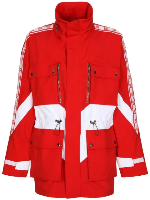 logo-stripe zip parka jacket