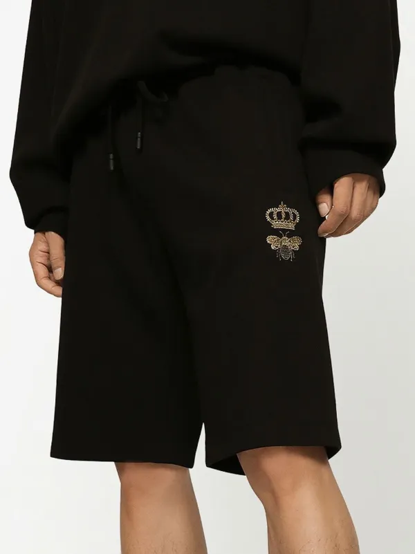 【関税&送料込】Dolce & Gabbana Shorts With Logo Embroidery Cotton jogging shorts with logo print in Black for Men