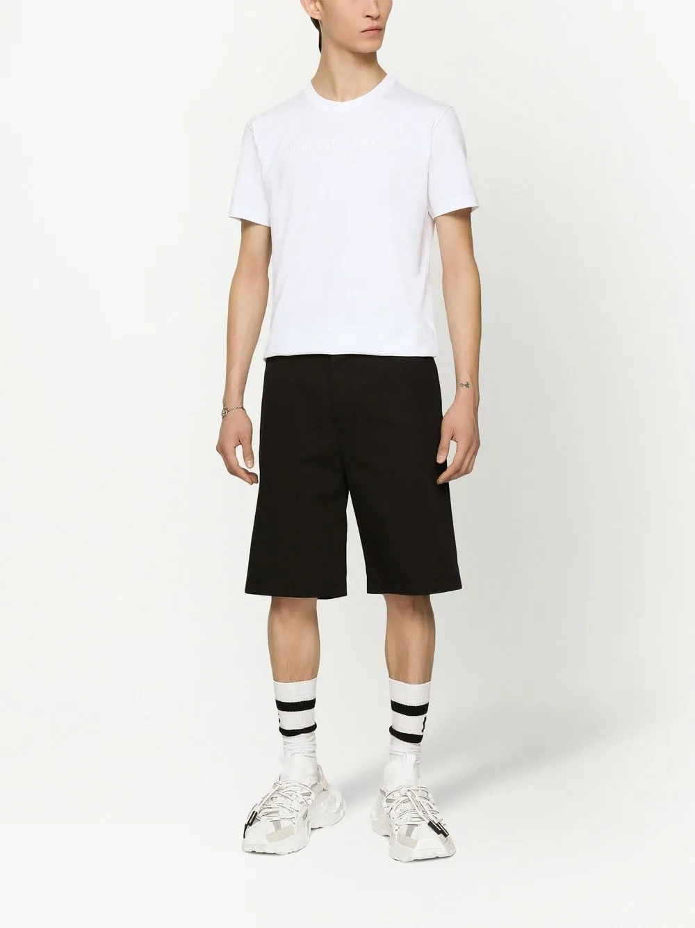 Shop Dolce & Gabbana Logo-tag Cotton Shorts In Black