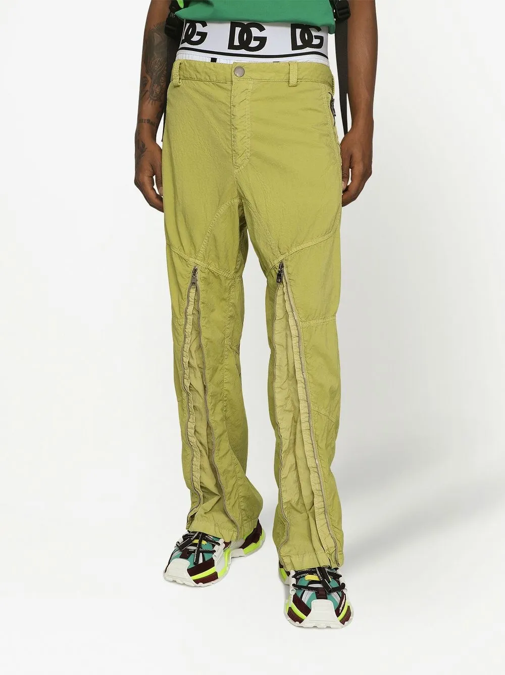 Shop Dolce & Gabbana Zip-detailed Tapered Trousers In Green