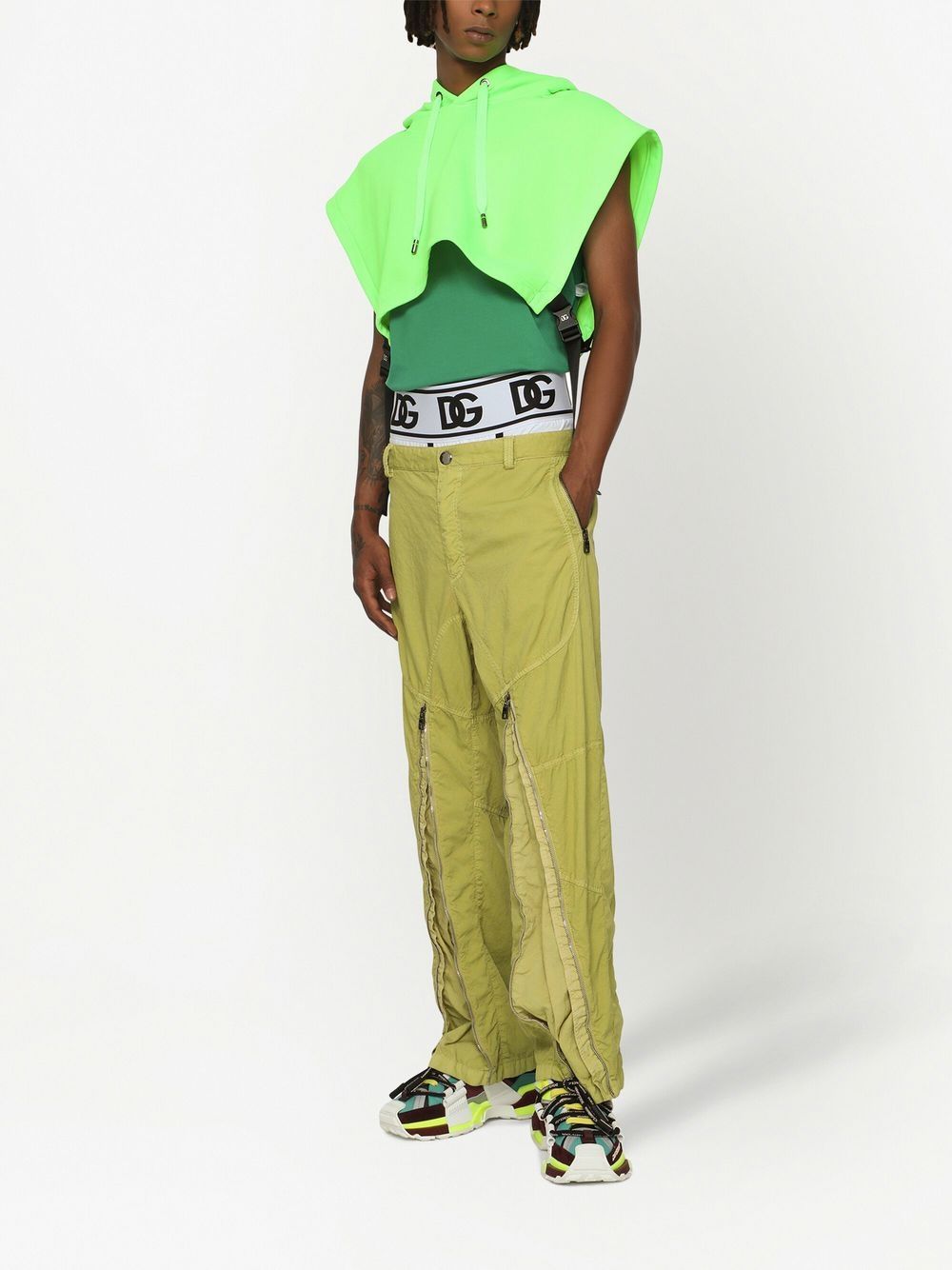 Shop Dolce & Gabbana Zip-detailed Tapered Trousers In Green