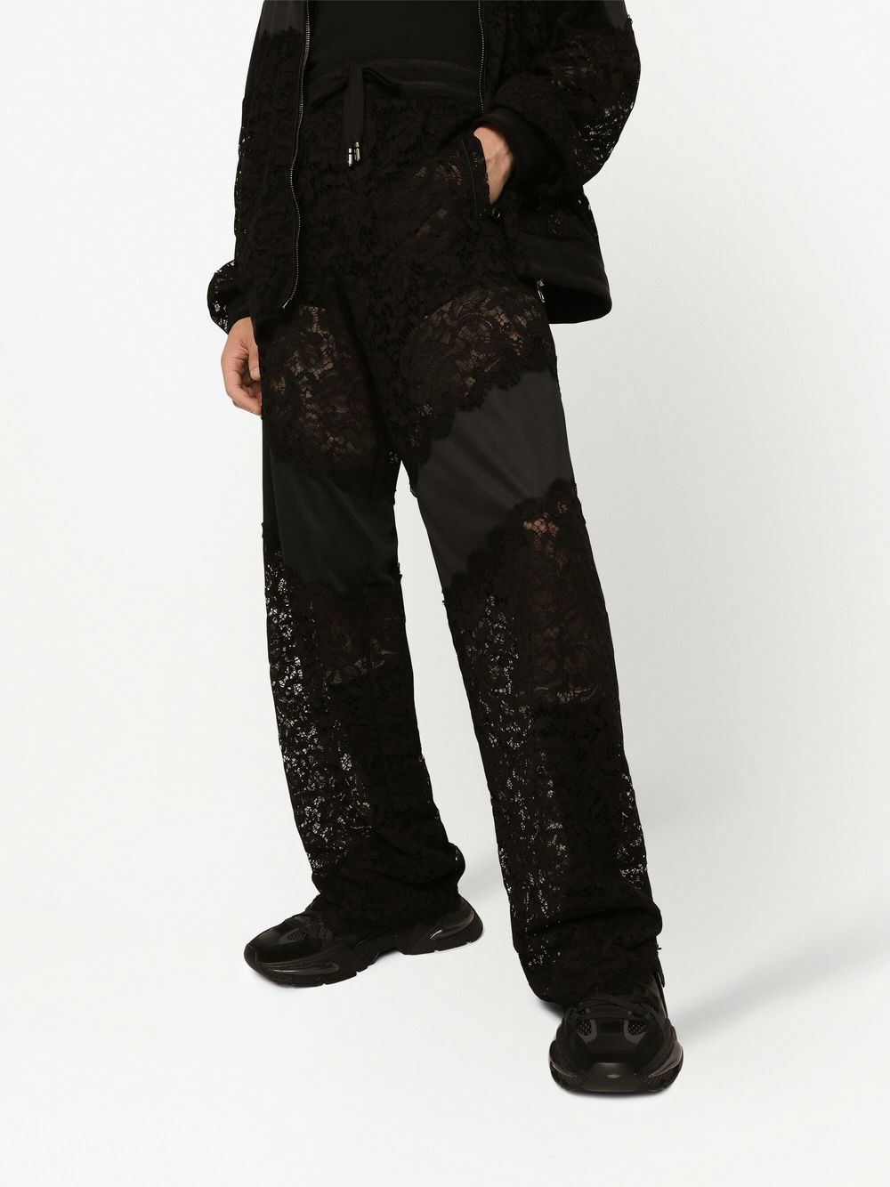 Shop Dolce & Gabbana Cordonetto-lace Track Pants In Black