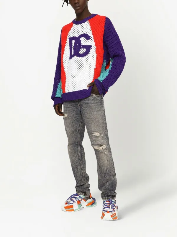 Dolce & Gabbana colour-block Perforated Knit Jumper | White