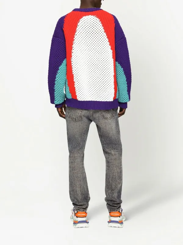 トップス dolce&gabbana archive hand painted knit DOLCE & GABBANA Sweater Blue Heraldic Patch Striped King Bee