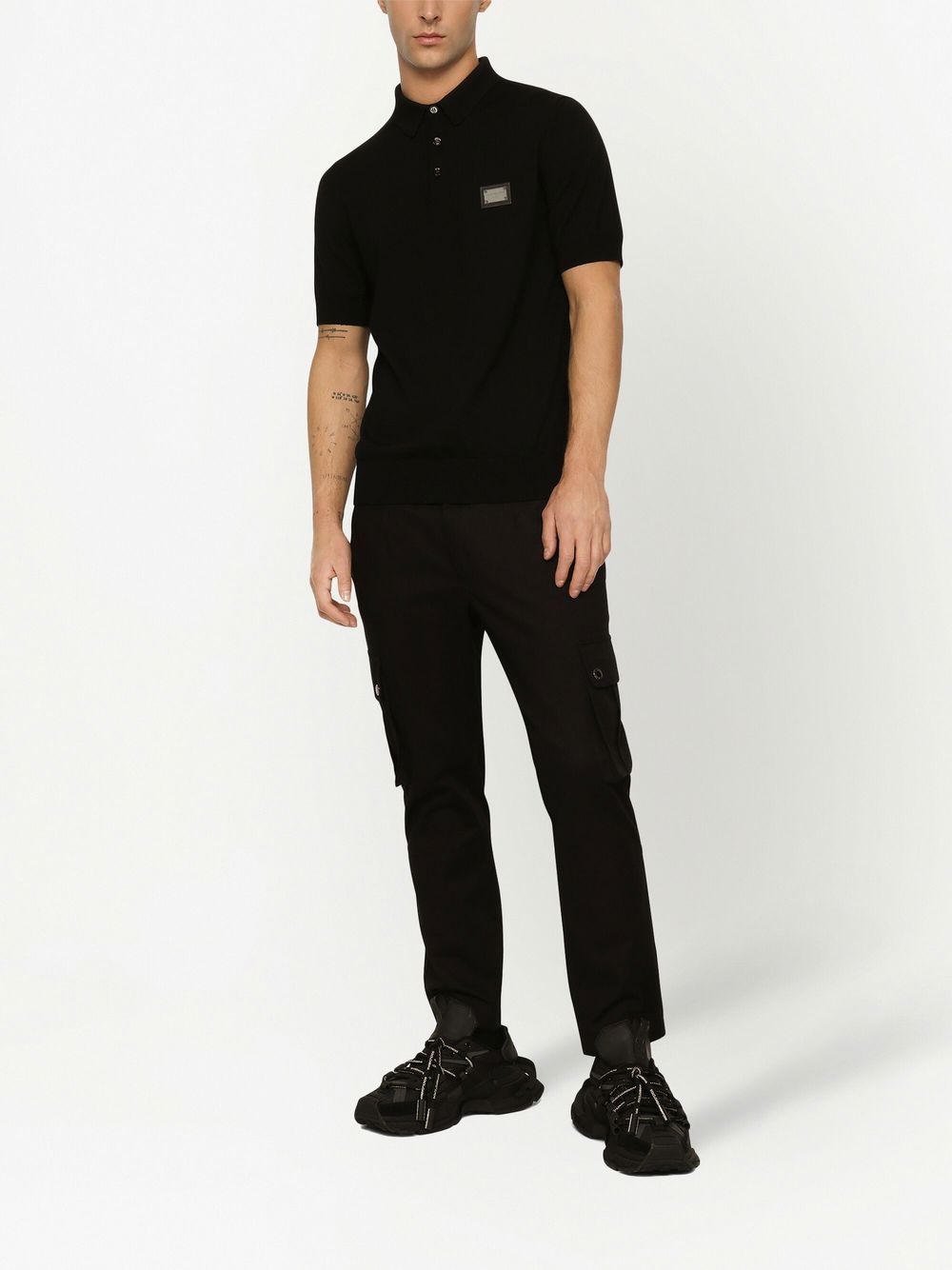 Shop Dolce & Gabbana Logo-tag Wool Polo Shirt In Black