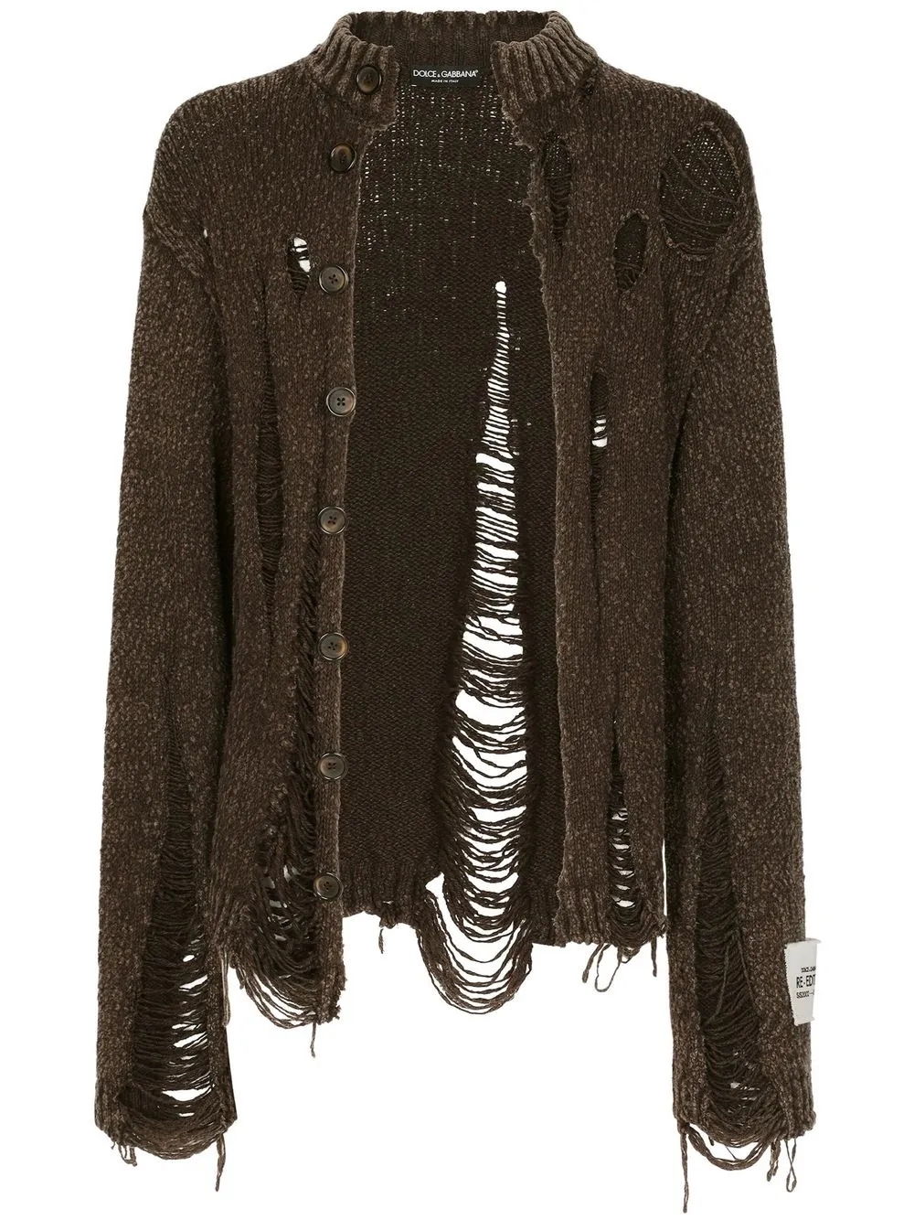 Dolce & Gabbana ripped-design button-fastening cardigan - Brown