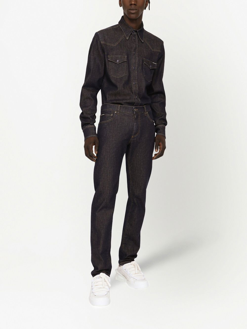Shop Dolce & Gabbana Logo-appliqué Slim-cut Jeans In Black