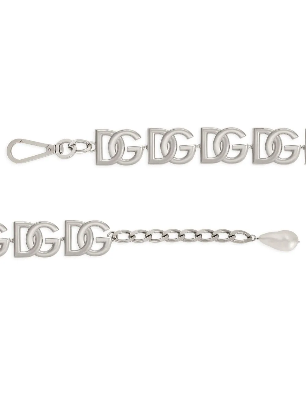 Dolce & Gabbana Logo-lettering Pearl-detail Belt In Silver