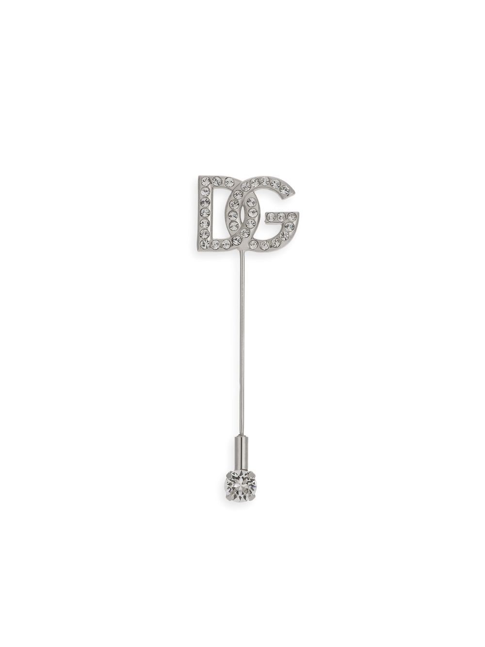 Dolce & Gabbana Logo Rhinestone Brooch In Silver