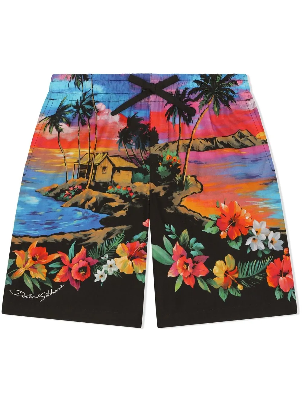 Dolce & Gabbana Kids' Sunset Floral-print Shorts In Multicolour