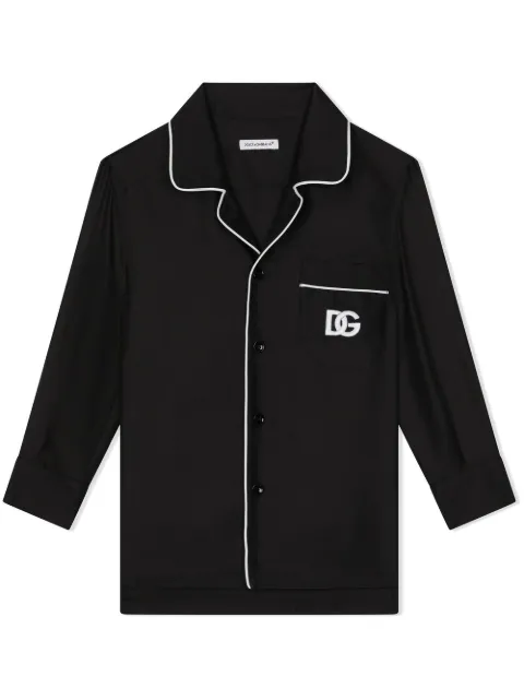 Dolce & Gabbana Kids logo-embroidered silk pajama shirt