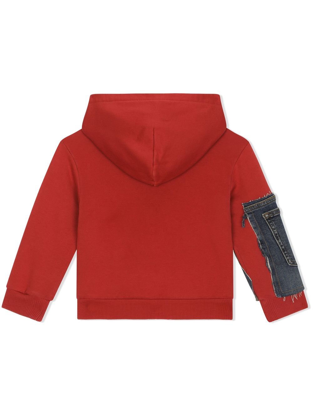Shop Dolce & Gabbana Denim-panelled Pullover Logo Hoodie In Red