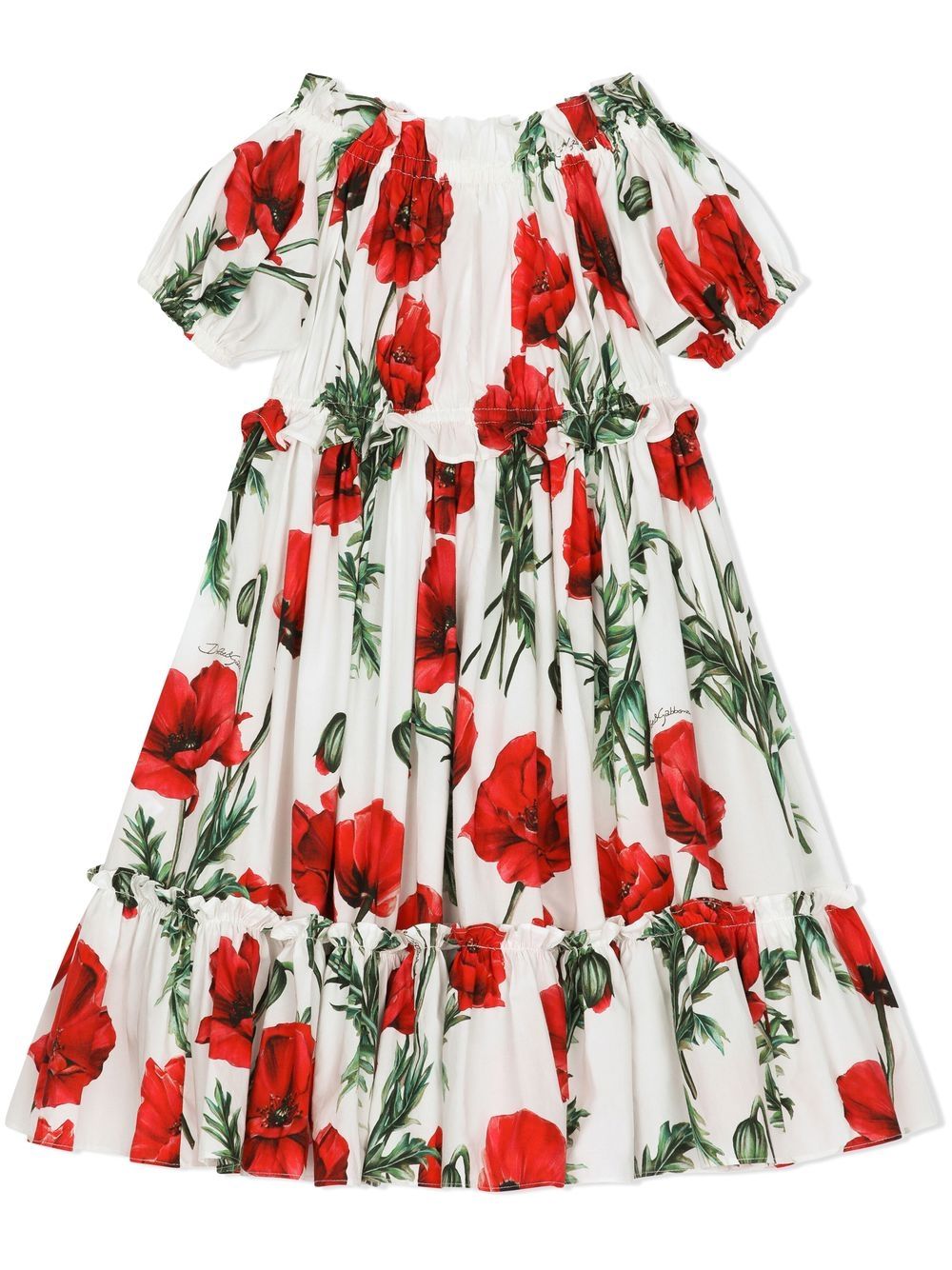 Shop Dolce & Gabbana Poppy-print Ruffled Smock Dress In White