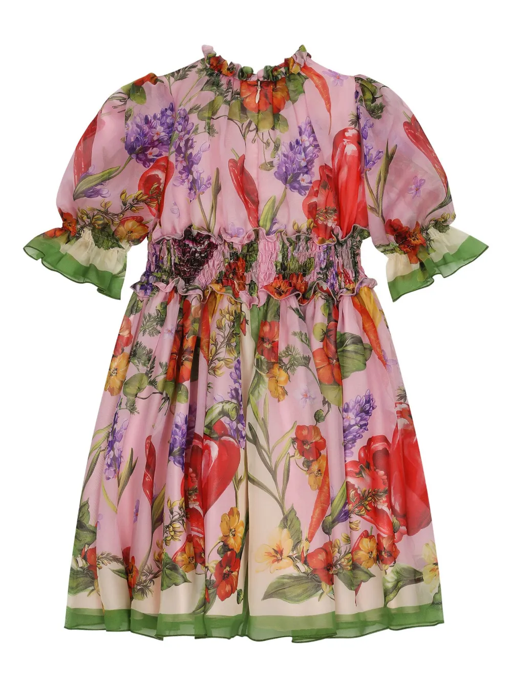 Dolce & Gabbana Kids floral-print silk dress - Roze