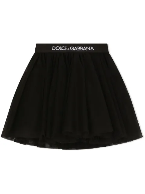 Dolce & Gabbana Kids logo-waistband tulle midi skirt